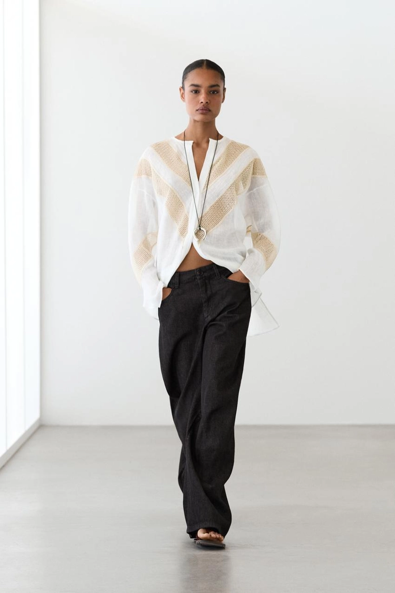 Рубашка из льняной смеси с аппликацией