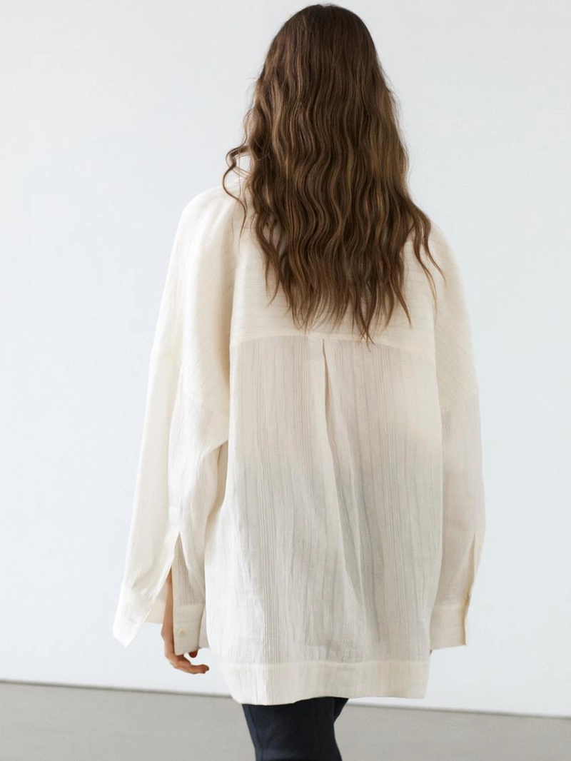 Рубашка из льна и хлопка с волнистой текстурой и открытием