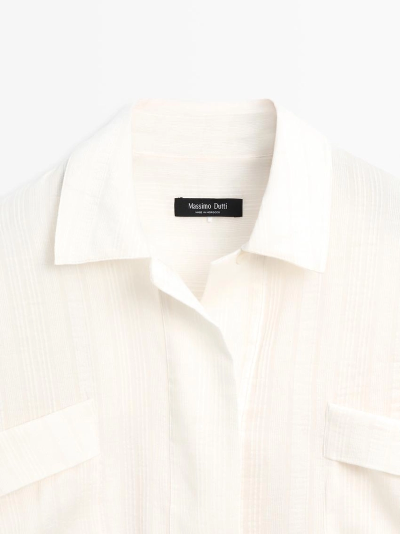 Рубашка из льна и хлопка с волнистой текстурой и открытием