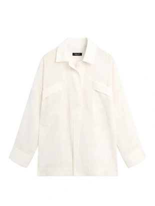 Рубашка из льна и хлопка с волнистой текстурой и открытием- Заказать в России