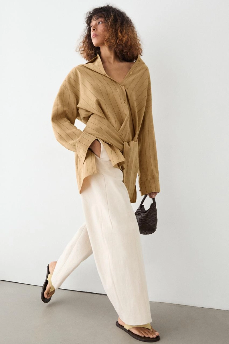 Рубашка в полоску с поясом