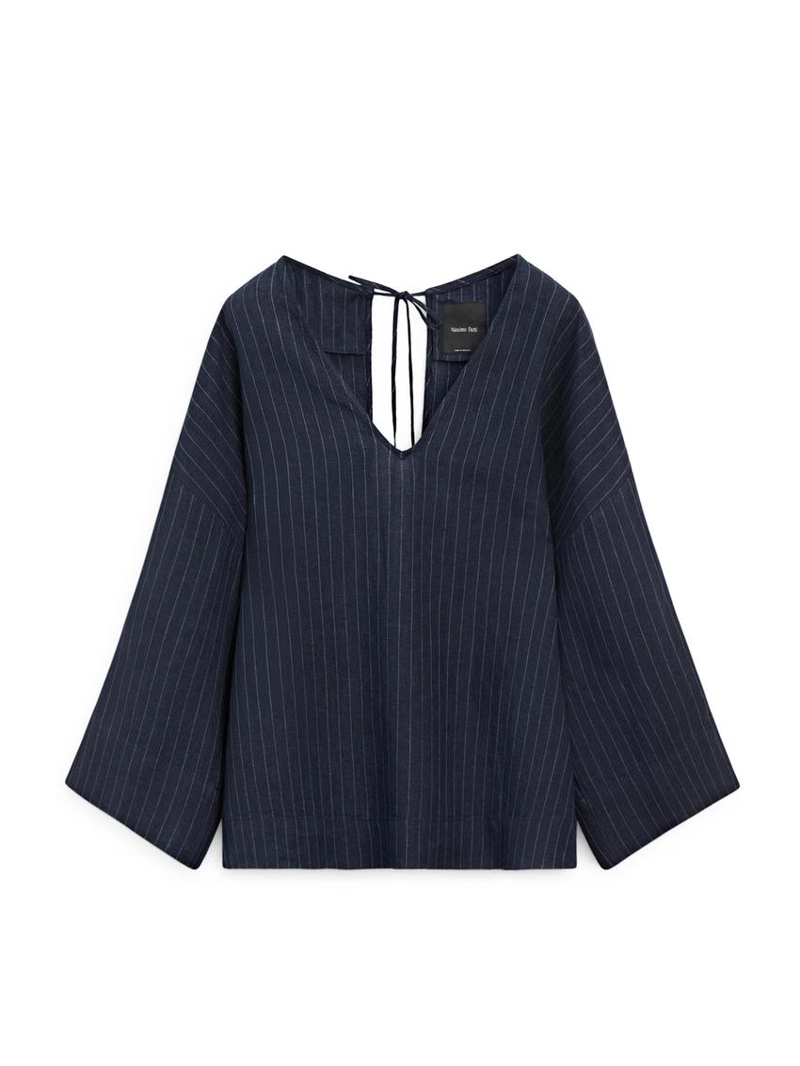 Рубашка из льна в полоску с деталями на спине