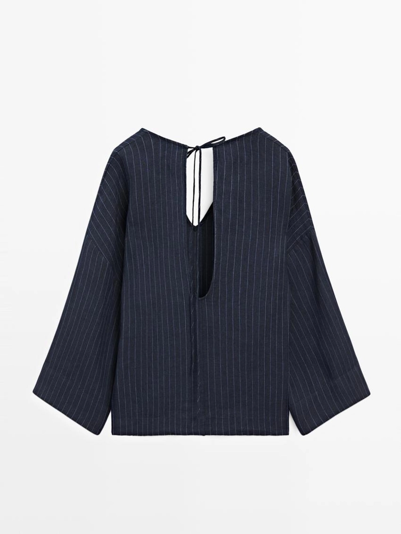 Рубашка из льна в полоску с деталями на спине