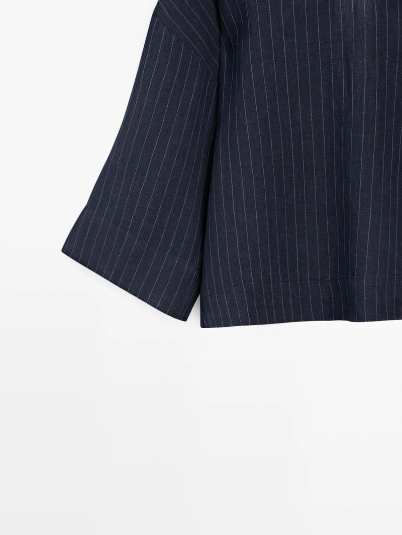 Рубашка из льна в полоску с деталями на спине