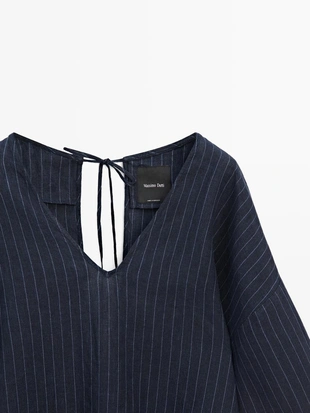 Рубашка из льна в полоску с деталями на спине- Заказать в России