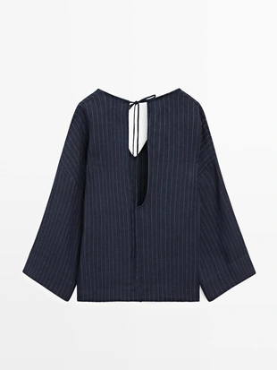 Рубашка из льна в полоску с деталями на спине- Заказать в России