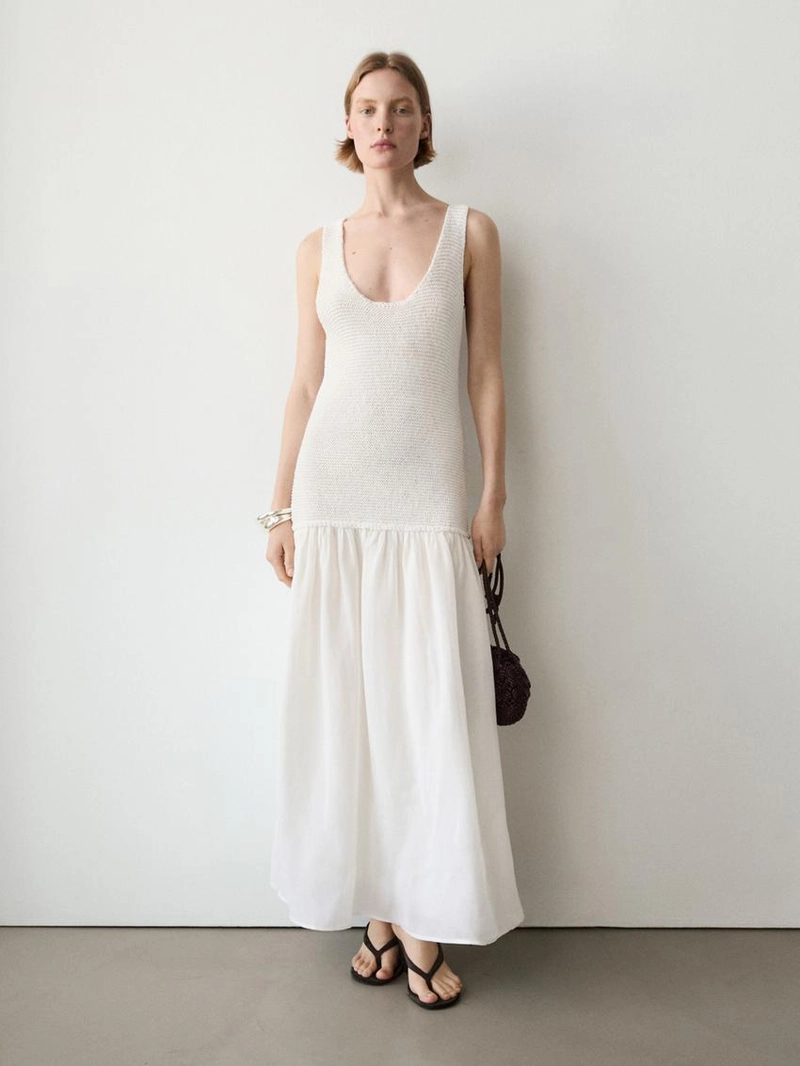 Длинное платье из микса льна