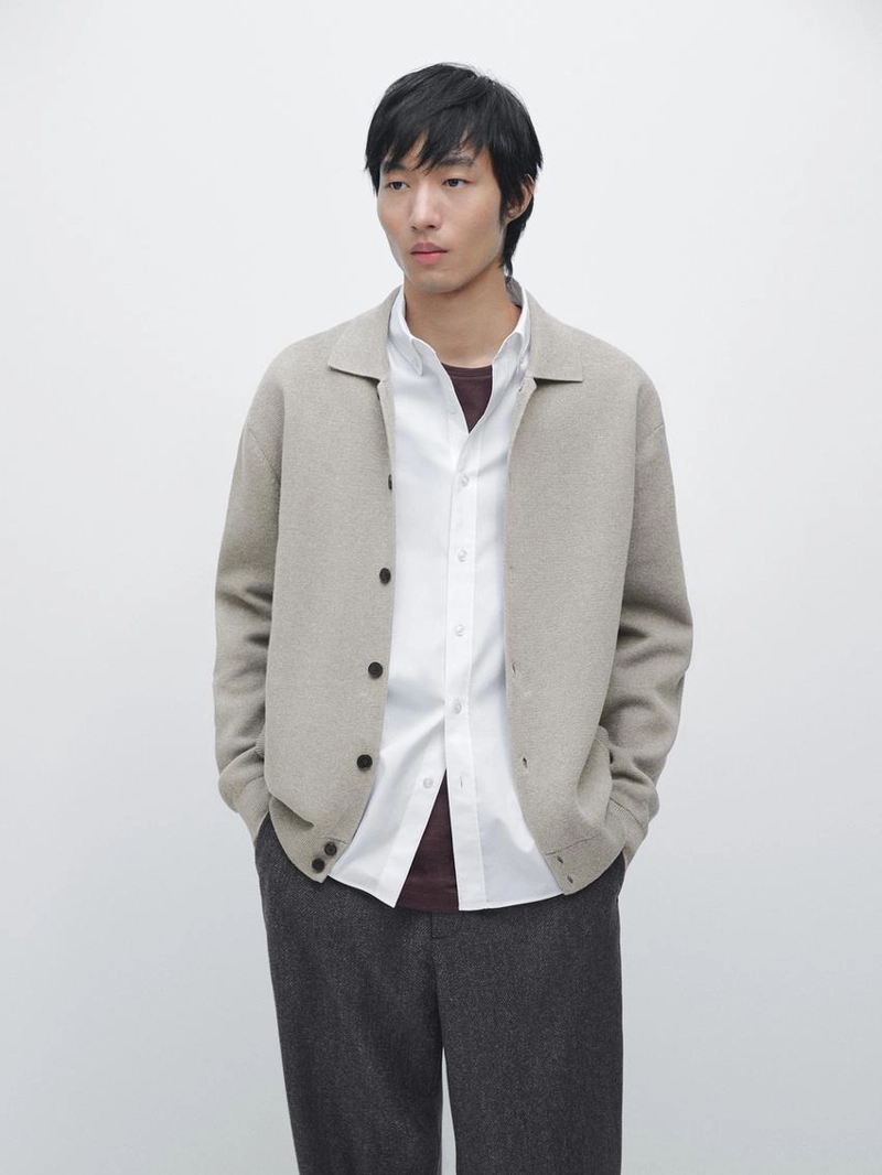 Кардиган из 100% хлопка с воротником-поло