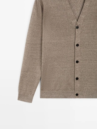 Кардиган из льняной пряжи с пуговицами- Заказать в России