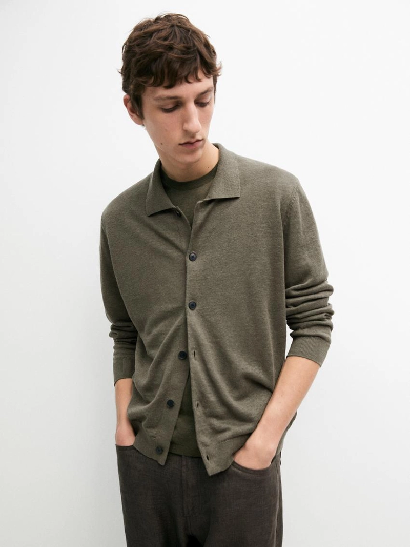 Кардиган из льняного трикотажа с пуговицами