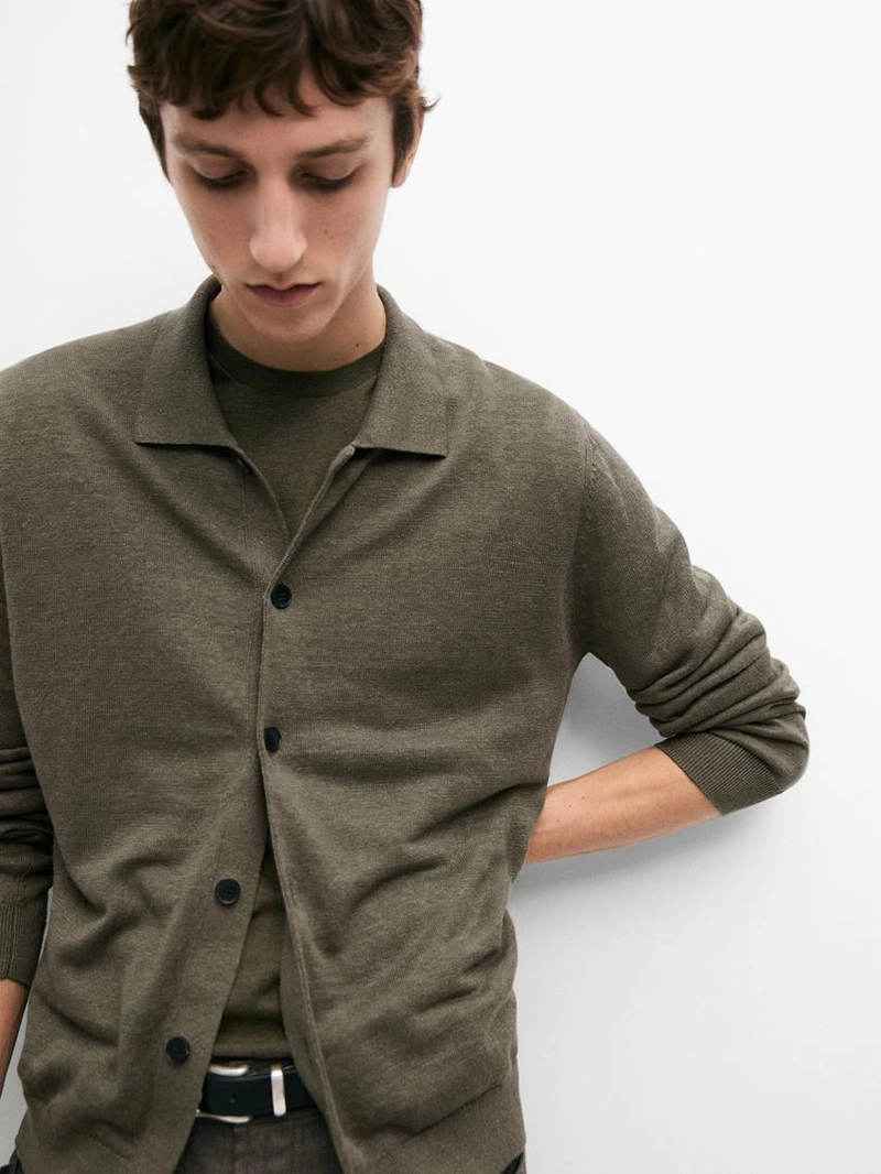 Кардиган из льняного трикотажа с пуговицами