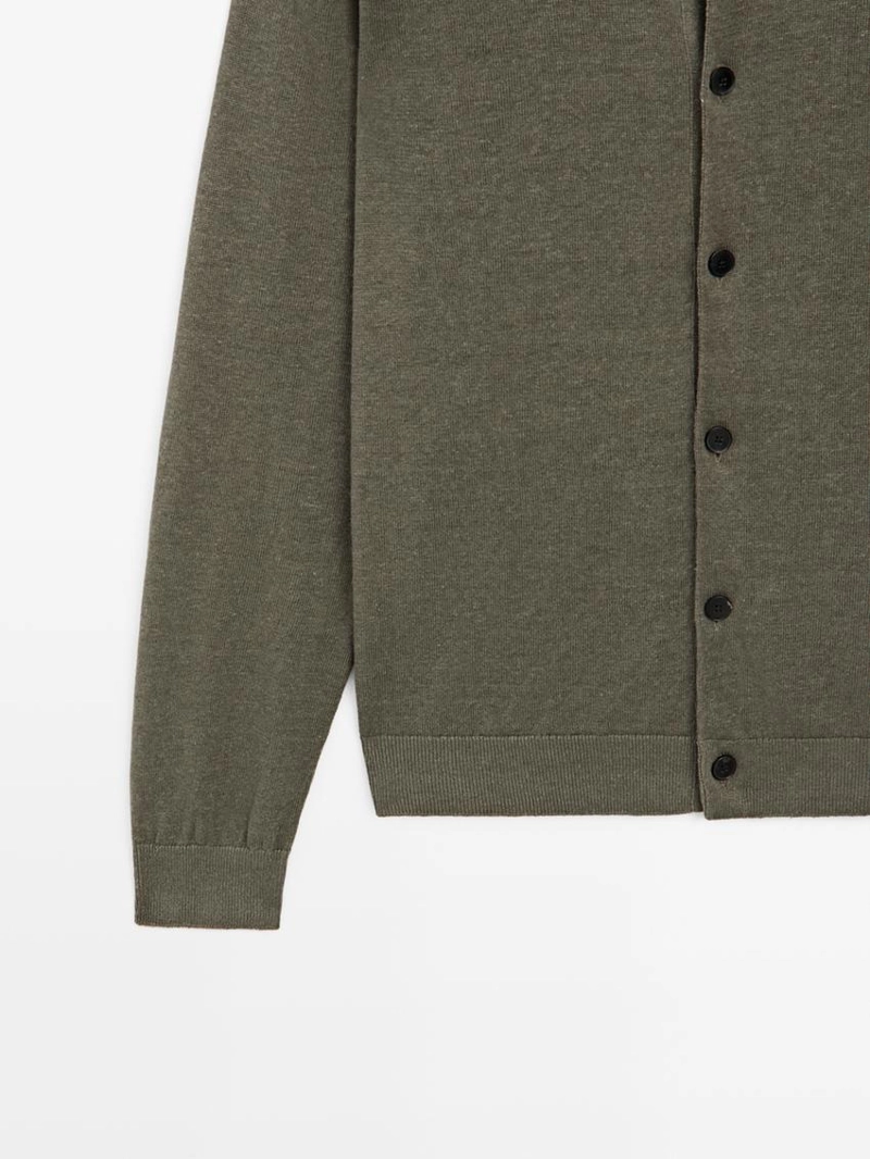 Кардиган из льняного трикотажа с пуговицами