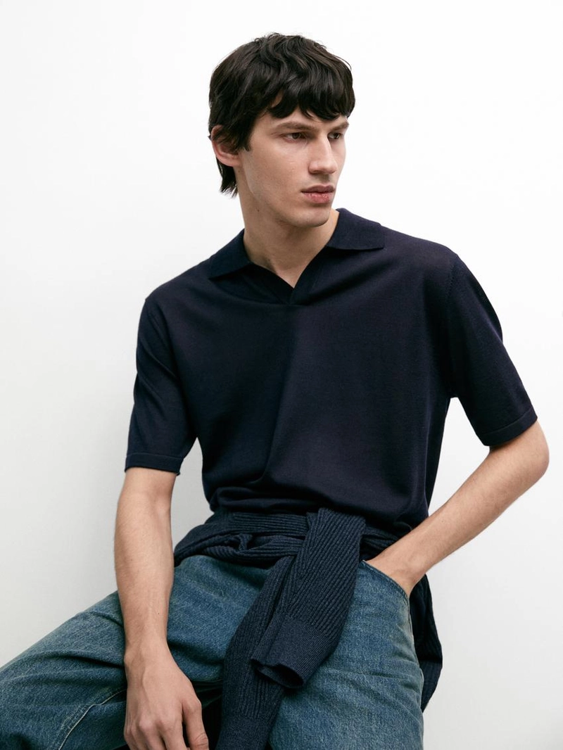 Водолазка-поло с v-образным вырезом из вязаного полотна
