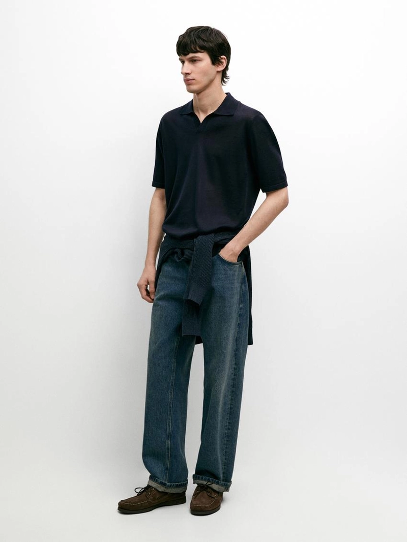 Водолазка-поло с v-образным вырезом из вязаного полотна