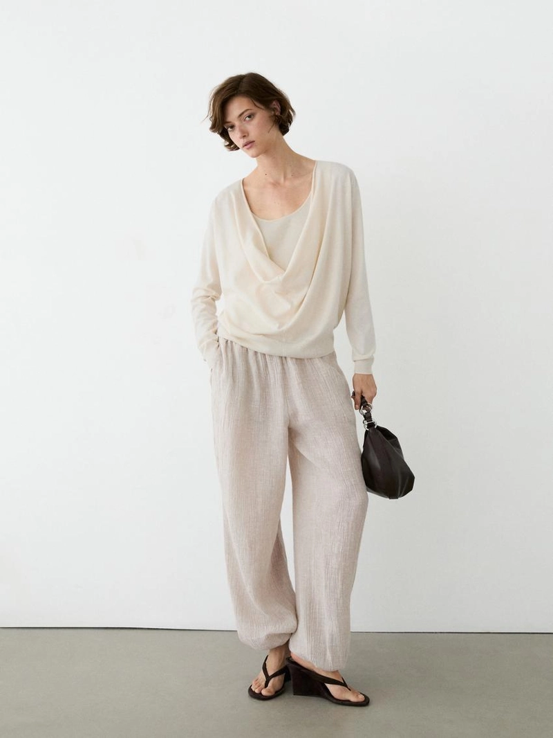 Трикотажный свитер из хлопкового смесового волокна с воротником-хомутом