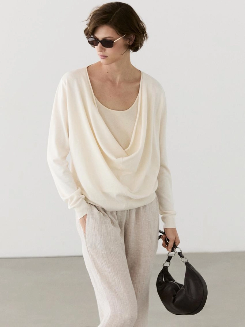 Трикотажный свитер из хлопкового смесового волокна с воротником-хомутом