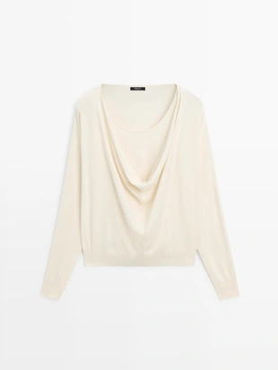 Трикотажный свитер из хлопкового смесового волокна с воротником-хомутом- Заказать в России