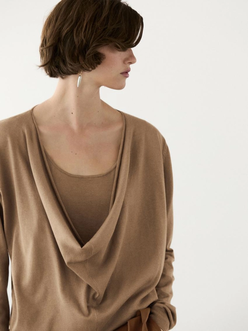 Вязанный свитер из хлопкового смесового волокна с воротником хомутом