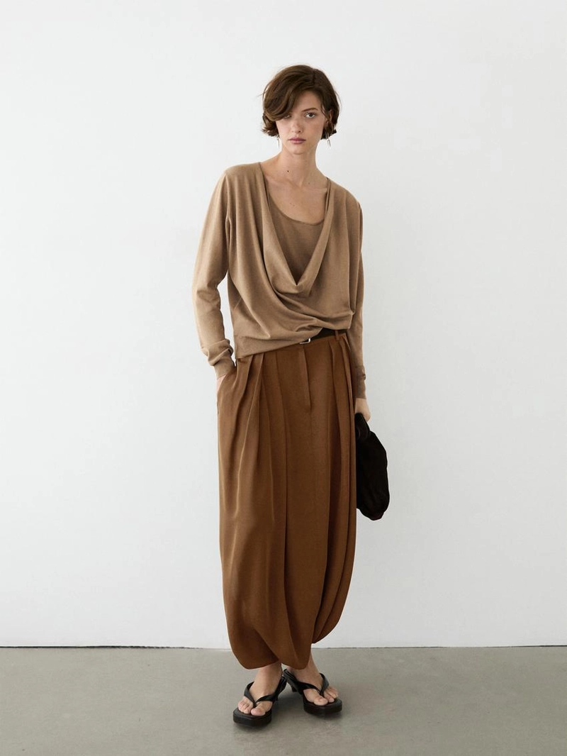 Вязанный свитер из хлопкового смесового волокна с воротником хомутом