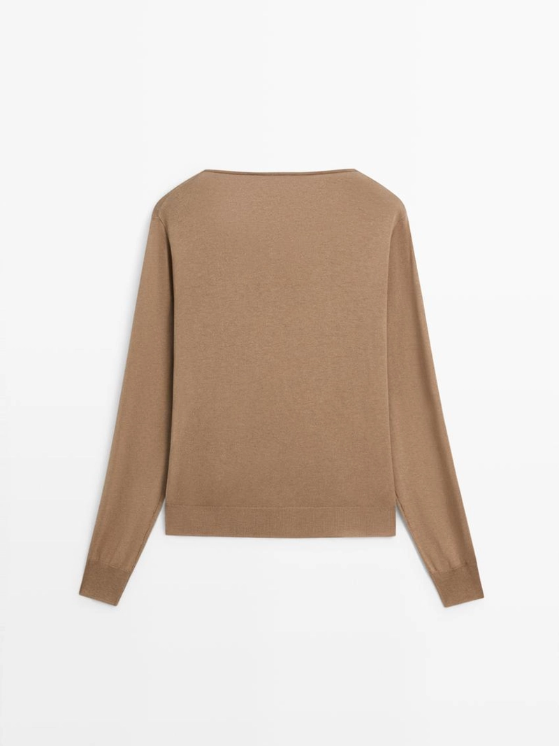 Вязанный свитер из хлопкового смесового волокна с воротником хомутом