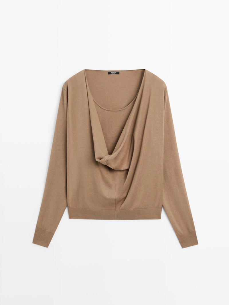 Вязанный свитер из хлопкового смесового волокна с воротником хомутом