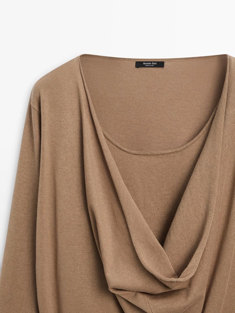 Вязанный свитер из хлопкового смесового волокна с воротником хомутом