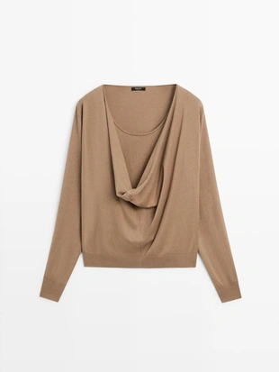 Вязанный свитер из хлопкового смесового волокна с воротником хомутом- Заказать в России