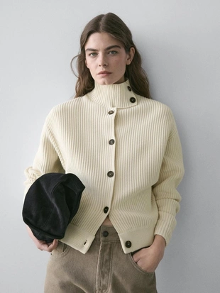 Кардиган с высоким воротником из хлопка- Заказать в России