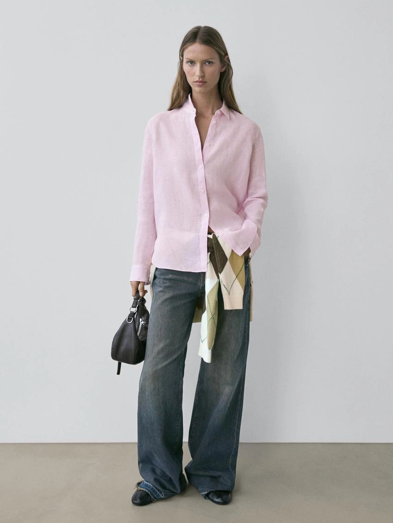 Рубашка из 100% льна в полоску