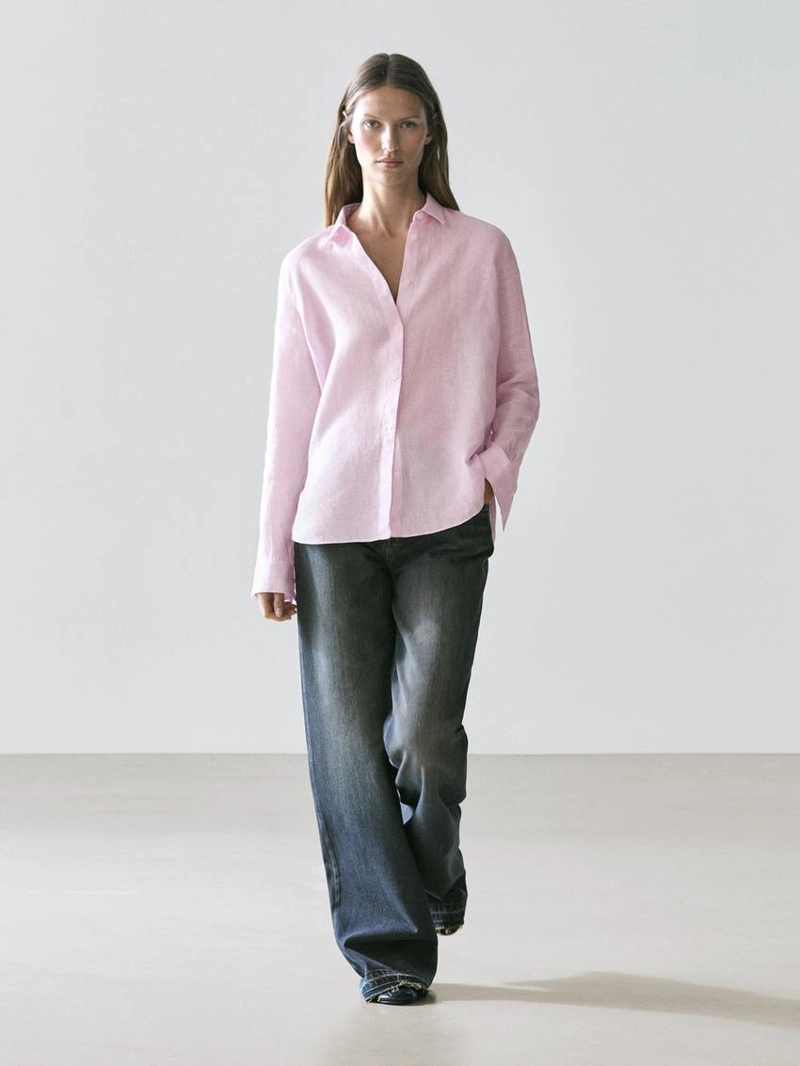 Рубашка из 100% льна в полоску