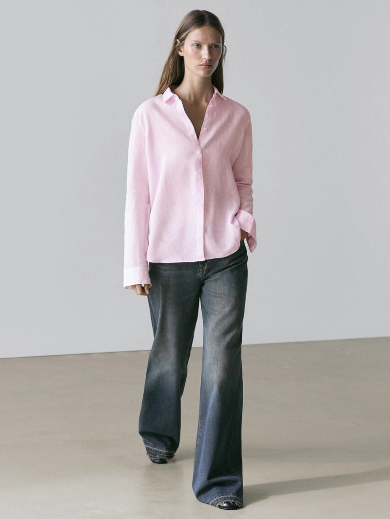 Рубашка из 100% льна в полоску