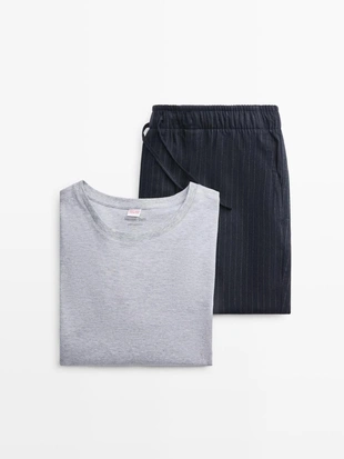 Пижама в полоску из 100% хлопка с длинным рукавом- Заказать в России