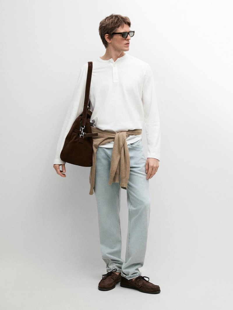 Футболка с длинным рукавом и воротником henley