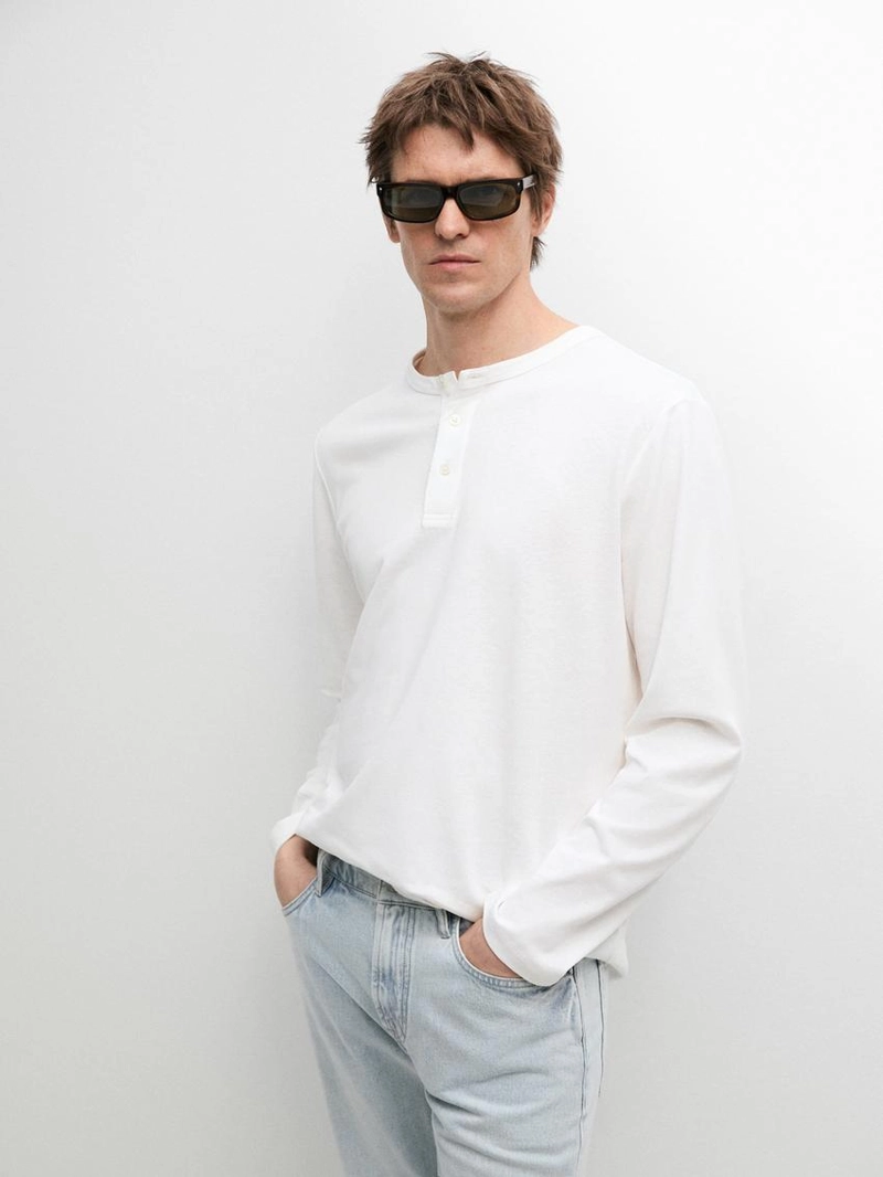 Футболка с длинным рукавом и воротником henley