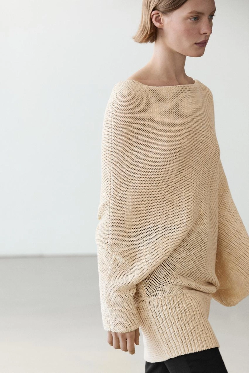 Свитер с капюшоном из хлопково-леновой смеси oversize