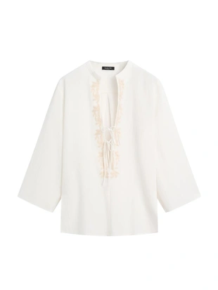 Расклешенная блуза с отложным воротником и вышивкой- Заказать в России