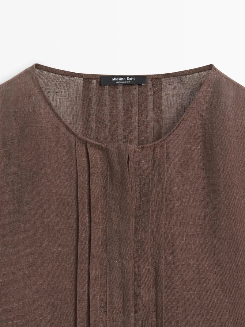 Блузка из льна с рюшами, свободного кроя