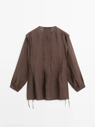 Блузка из льна с рюшами, свободного кроя- Заказать в России