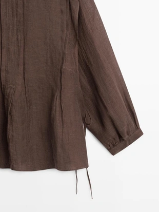 Блузка из льна с рюшами, свободного кроя- Заказать в России