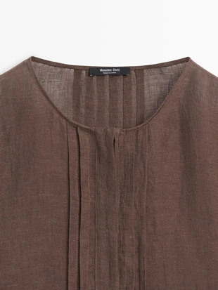 Блузка из льна с рюшами, свободного кроя- Заказать в России