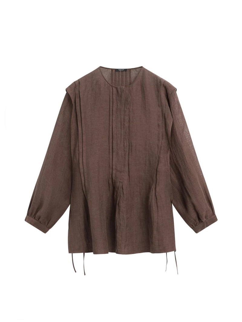 Блузка из льна с рюшами, свободного кроя