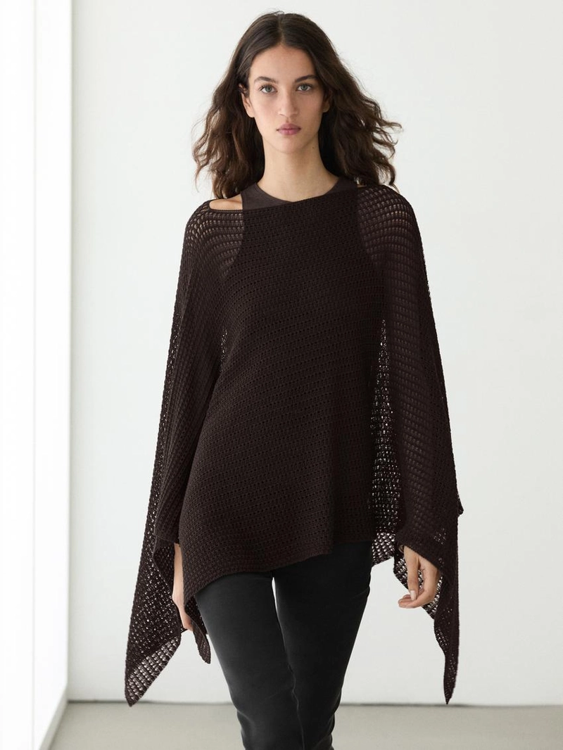 Пальто-накидка из хлопкового микса с ажурными деталями