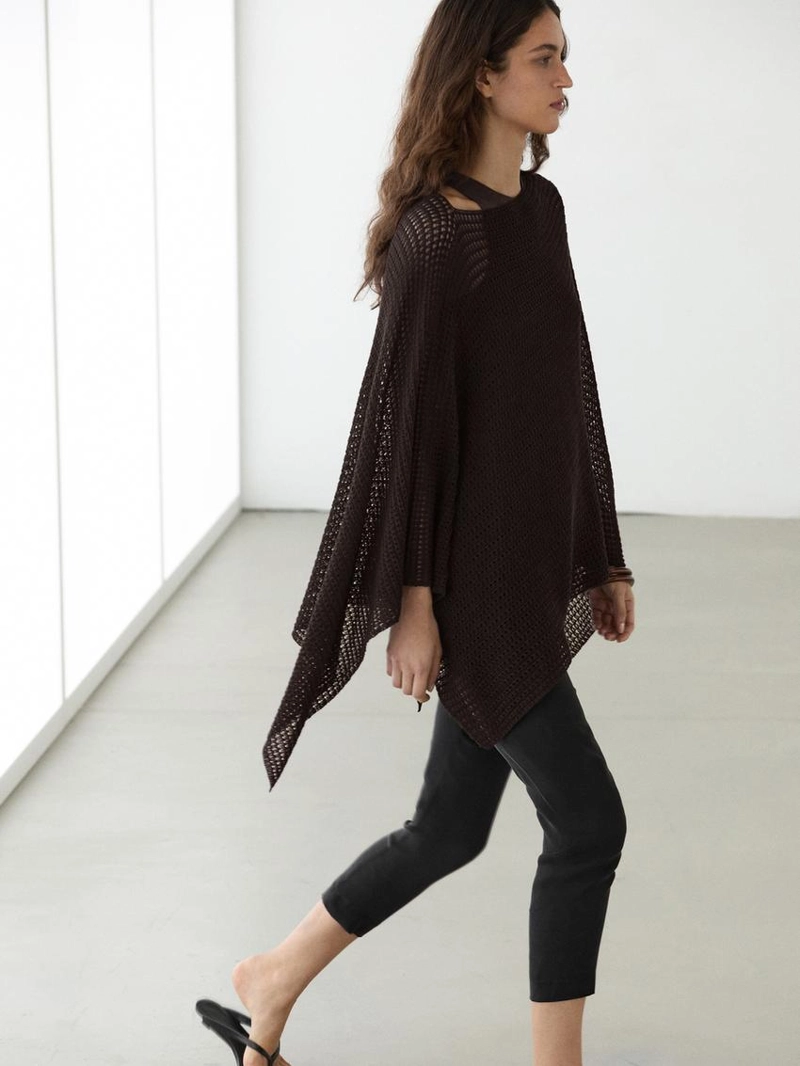 Пальто-накидка из хлопкового микса с ажурными деталями