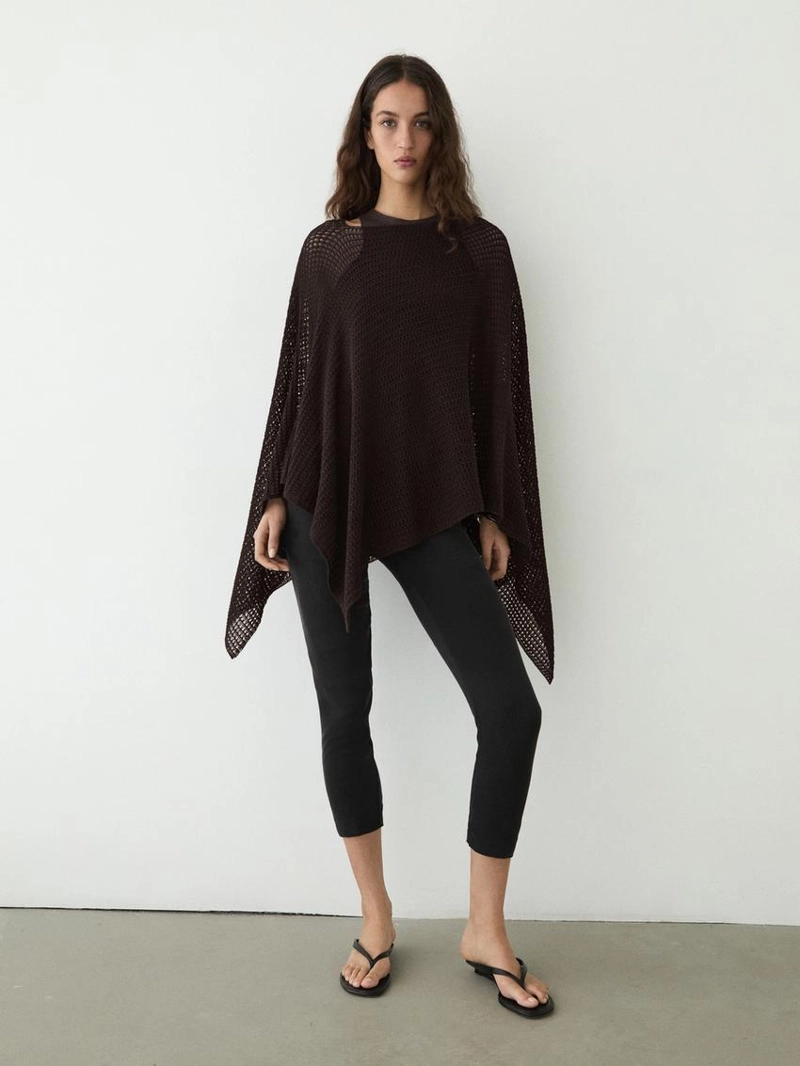 Пальто-накидка из хлопкового микса с ажурными деталями