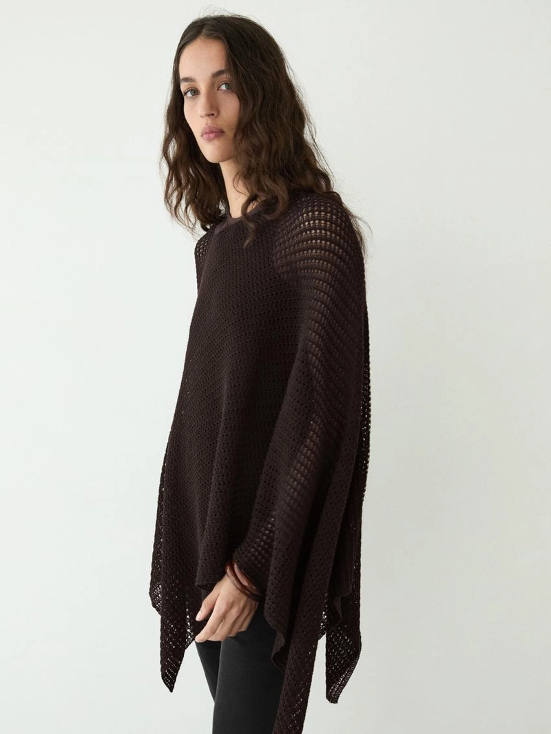 Пальто-накидка из хлопкового микса с ажурными деталями