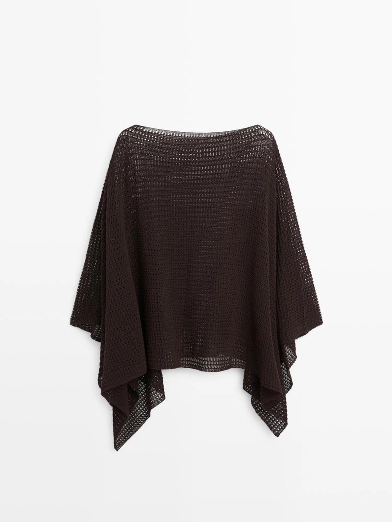 Пальто-накидка из хлопкового микса с ажурными деталями