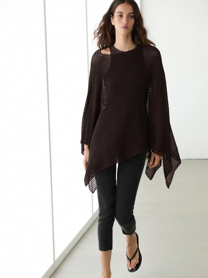 Пальто-накидка из хлопкового микса с ажурными деталями