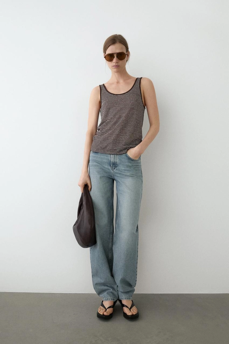 Полосатый льняной топ на бретелях
