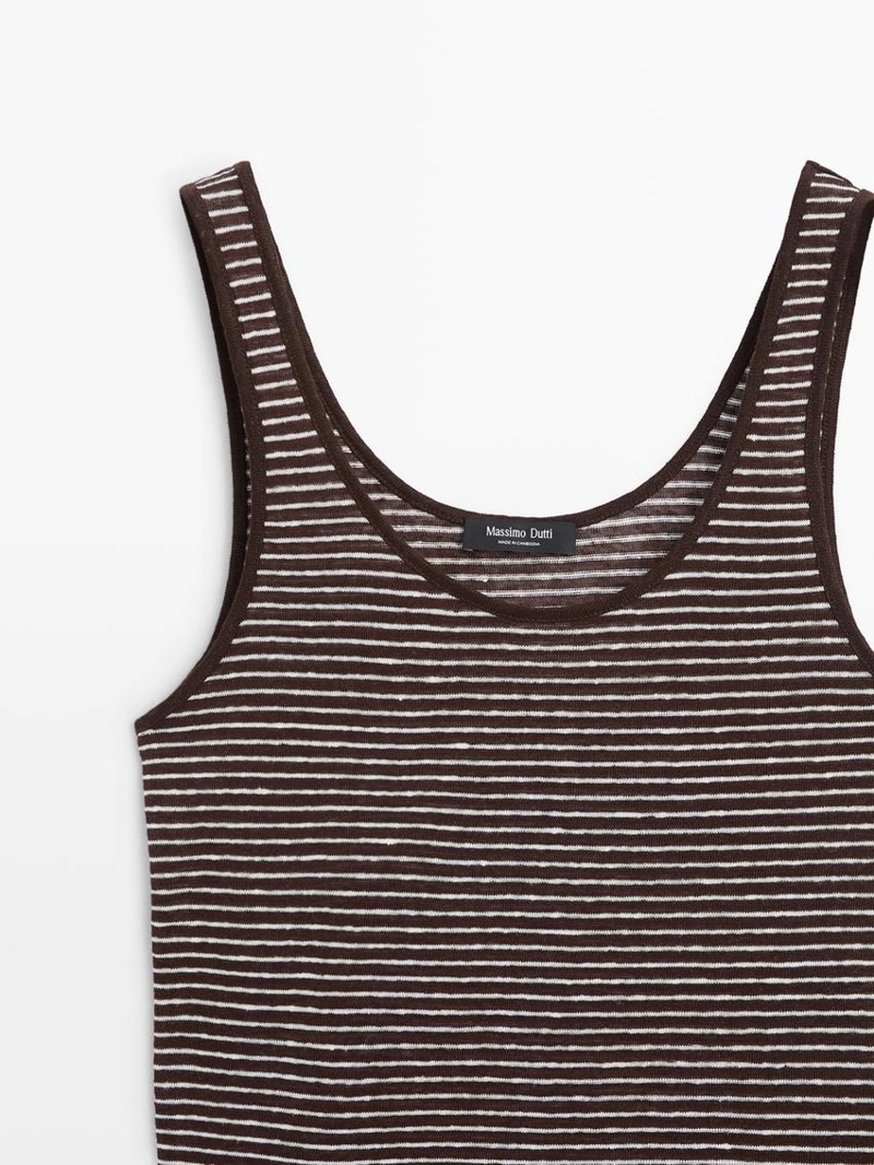 Полосатый льняной топ на бретелях