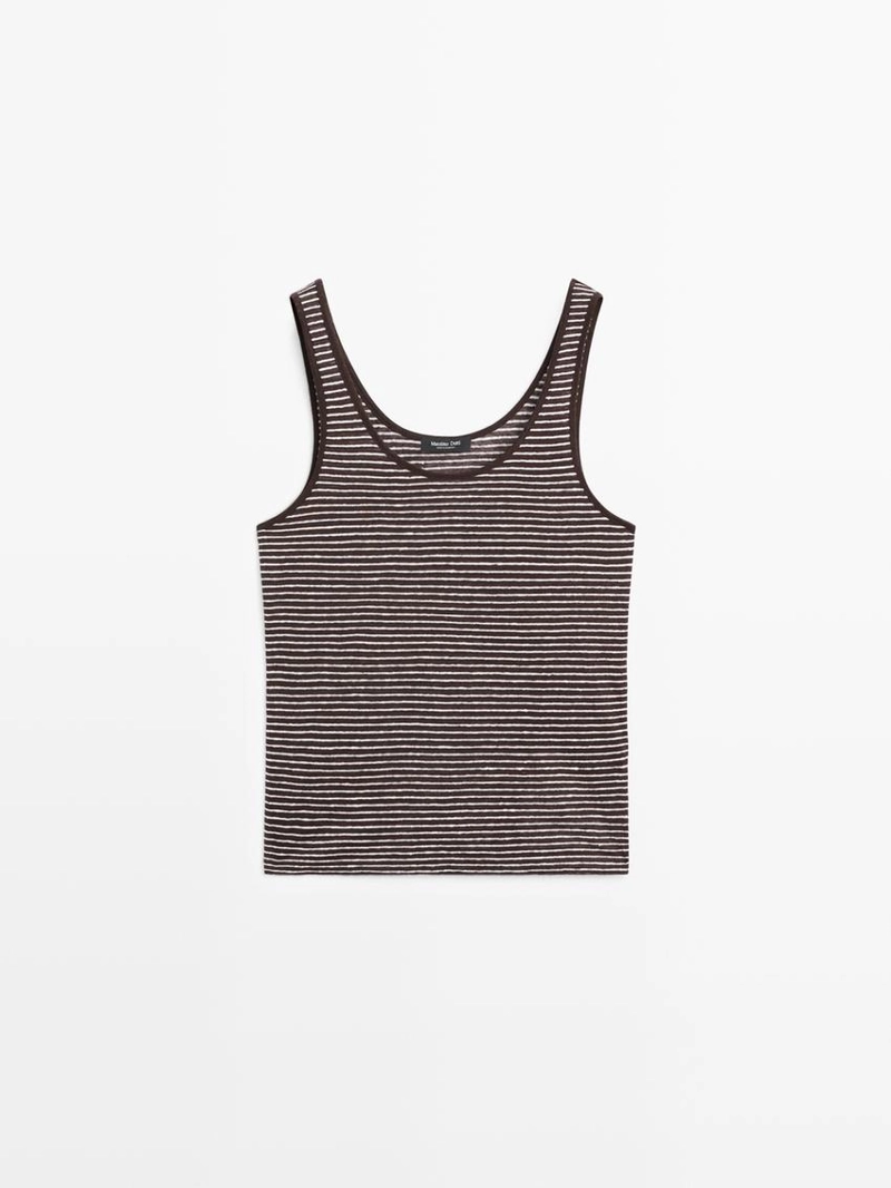 Полосатый льняной топ на бретелях